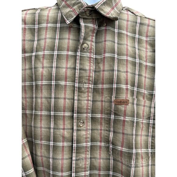 Carhartt Men's Plaid Shirt Sz XL Long Sleeve Button Up Tan Work Dress Casual - Picture 2 of 4